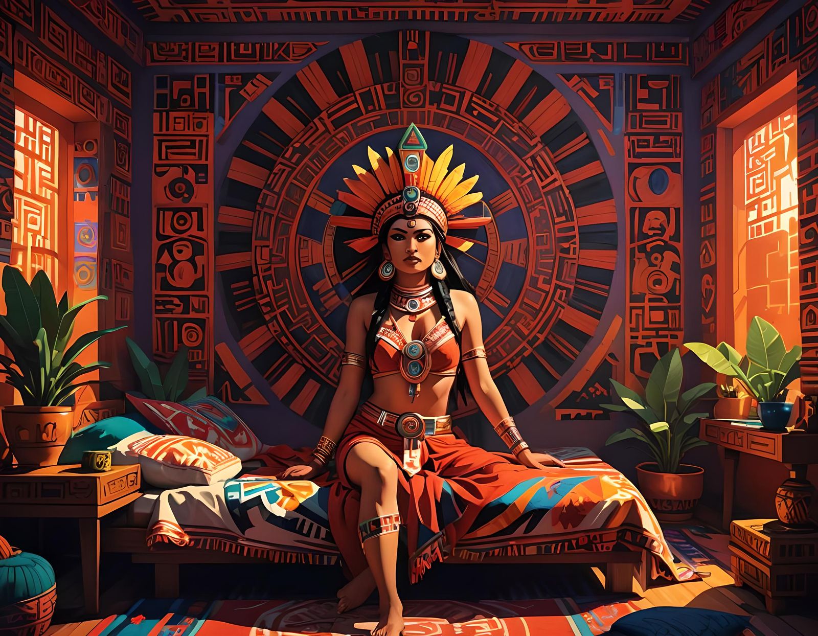 Aztec Enchantress Portrait in Fauvist Style