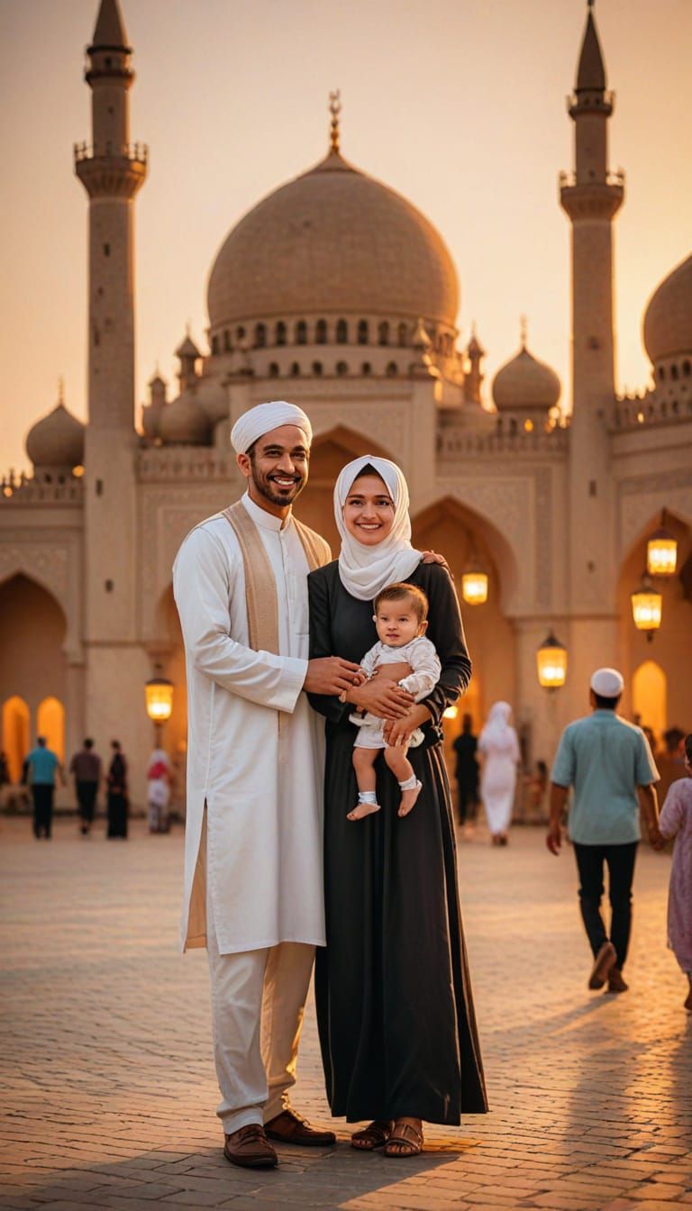 Family Moment in Warm Golden Light at Sunset