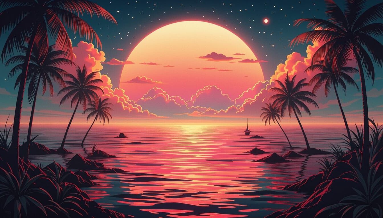 Twilight Seascape: Sunset to Moonlight Transition