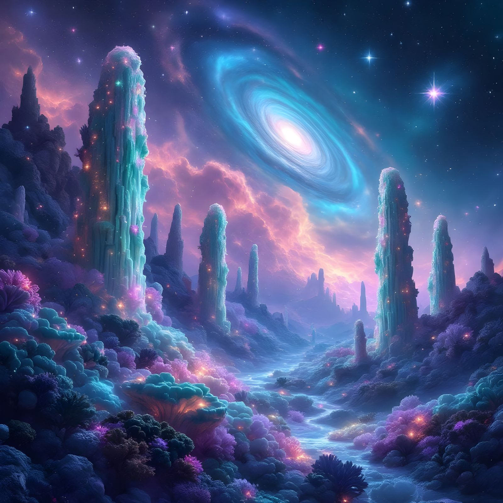 Cosmic Coral Reef Nebula in Fantasy Art Style