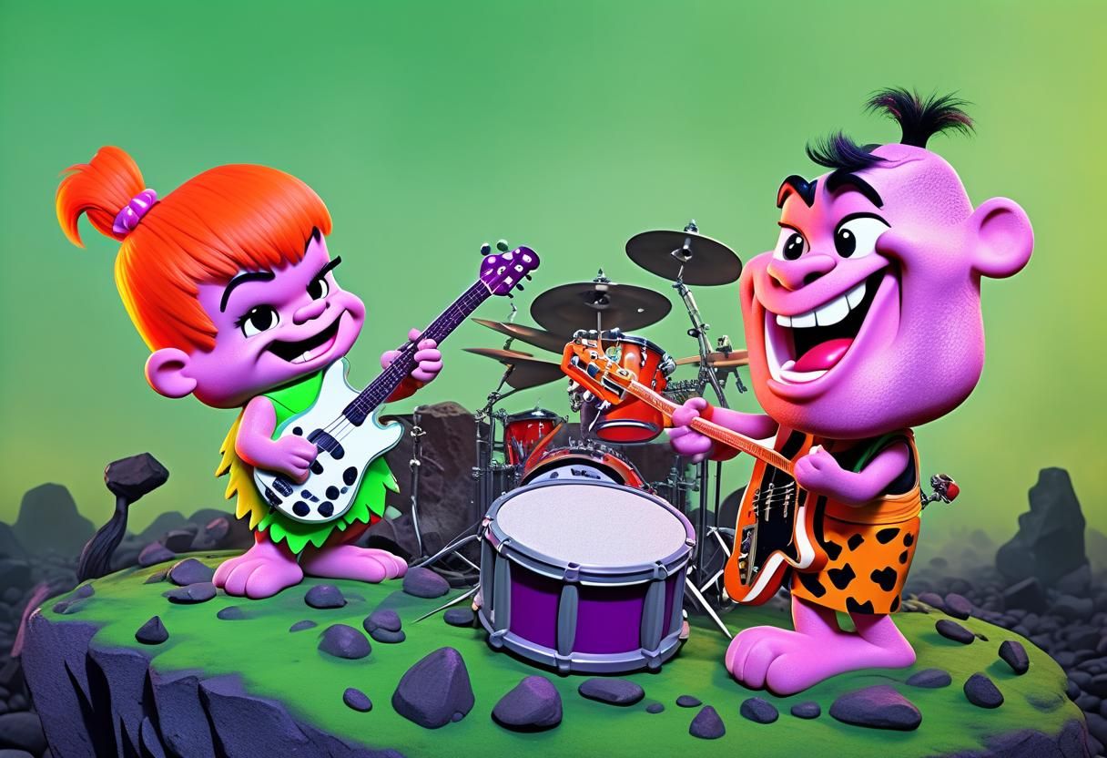 Pebbles and Bamm-Bamm Rock Concert in Pop Art Style
