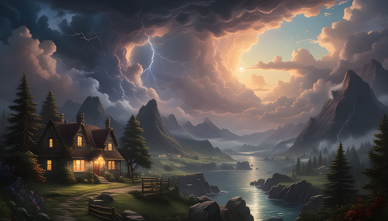 Stormy Night Scene in Neo-Impressionist Style