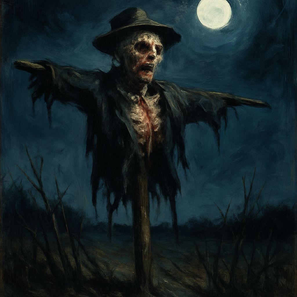 Moonlit Scarecrow in Francis Bacon Style