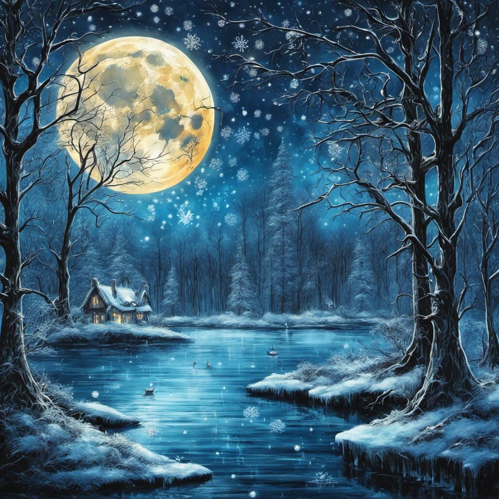 Gothic Frozen Lake at Midnight in Tim Burton Style