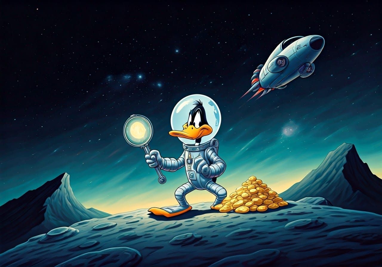 Daffy Duck Astronaut Prospecting on Asteroid