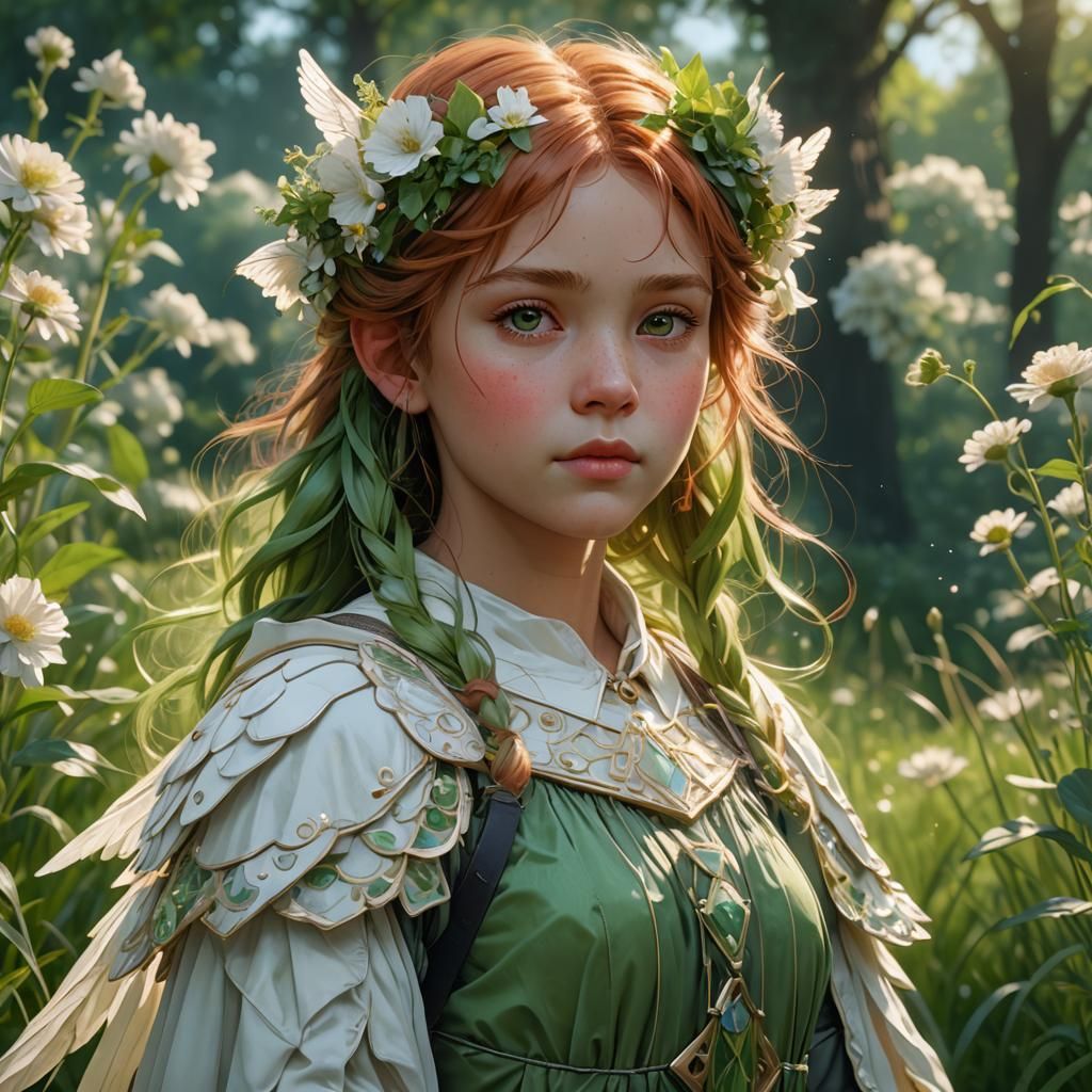 Angelic Redhead Portrait in Lush Green Field