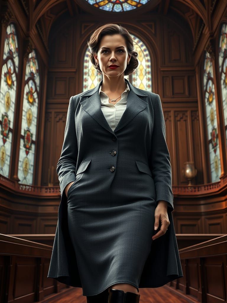 Mature Snow White in Formal Business Attire, Standing in a G...