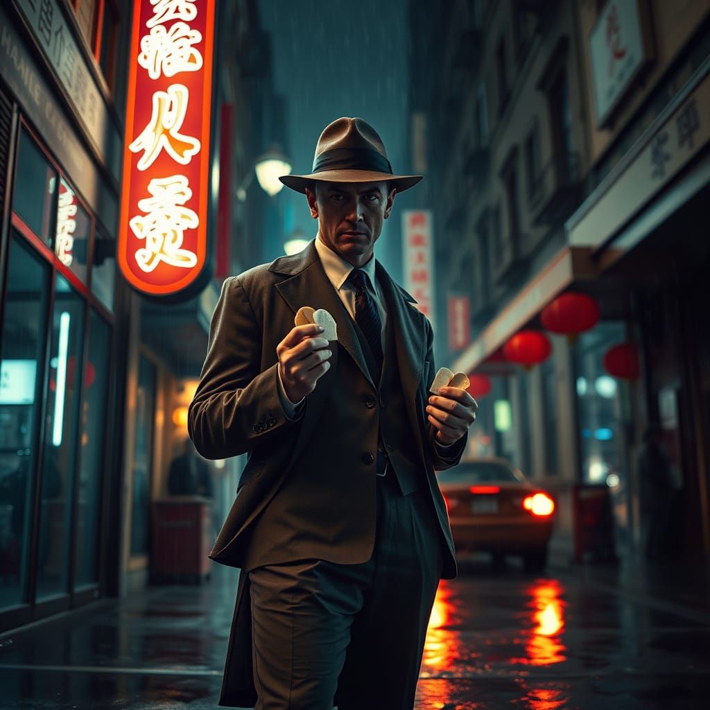 Noir Detective in Chinatown, Cinematic Lighting