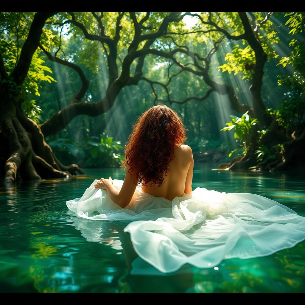 Sensual Goddess in Emerald Paradise, Inspired by Oil Paintin...