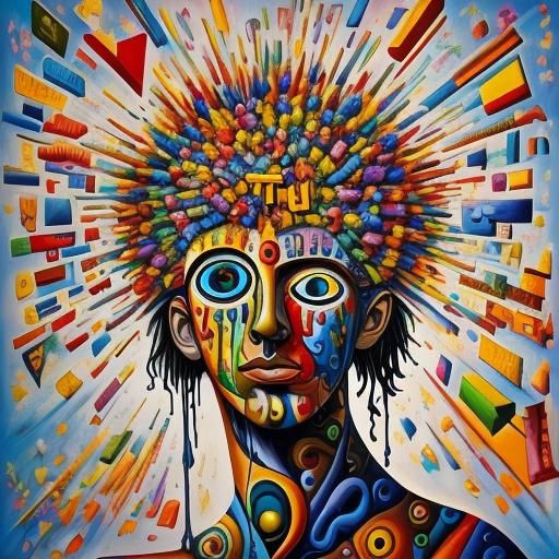 Surreal Exploding Letters in Oil on Canvas