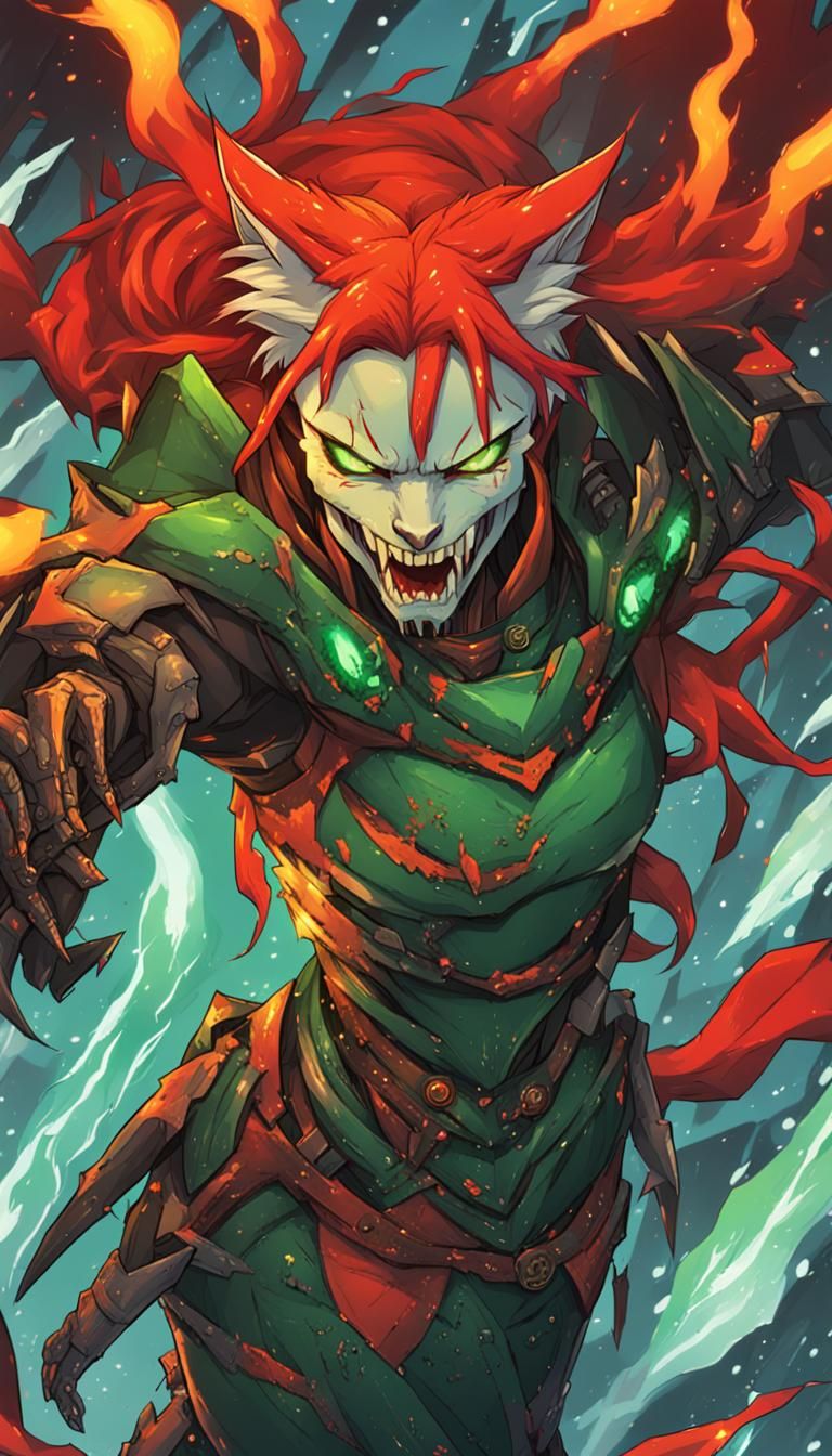 Cyborg Vampire Feline Girl with Fangs and Claws