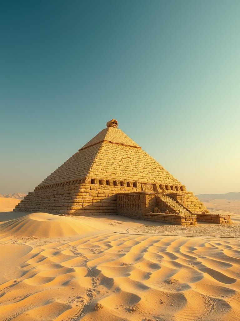 Intricate Sand Anubis Sculpture on Desert Island