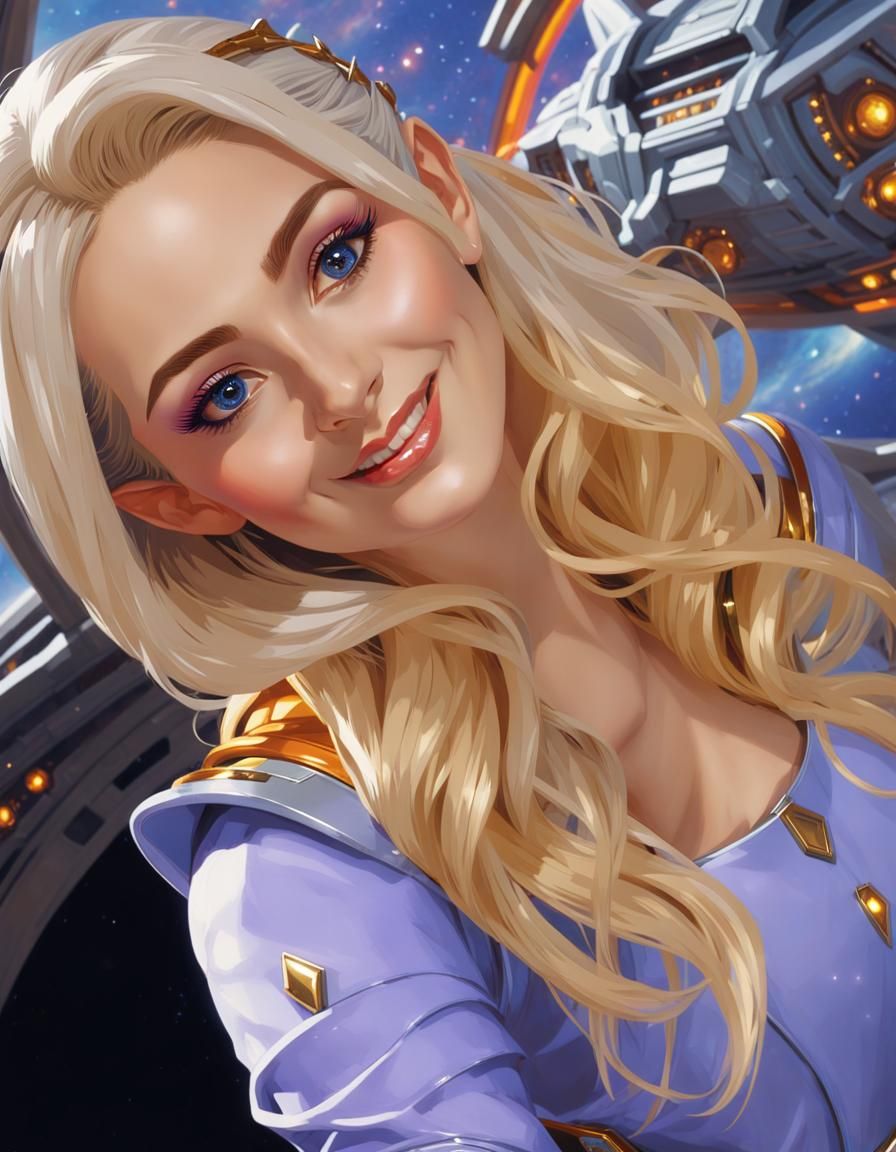 Elf Newscaster in Space: Double Exposure Art Nouveau