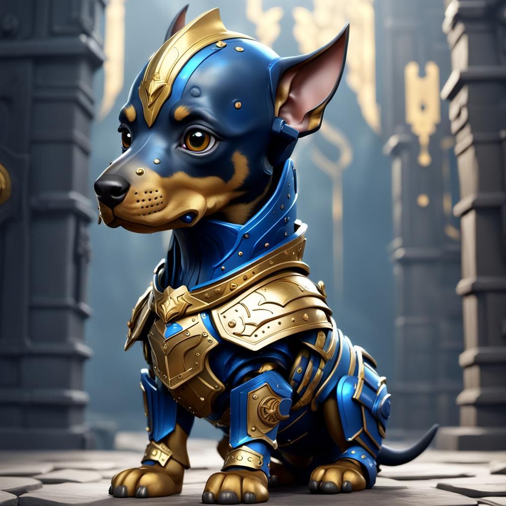 Chibi Doberman Pinscher in Knight's Armor
