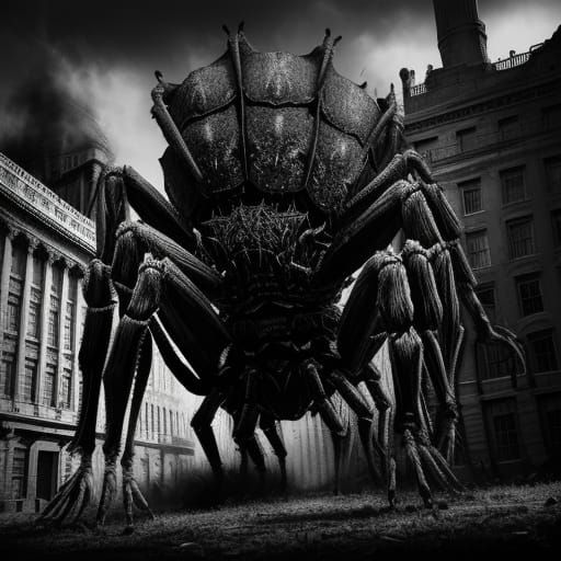 Giant Spiders Invade White House in Gritty Monochrome Photo