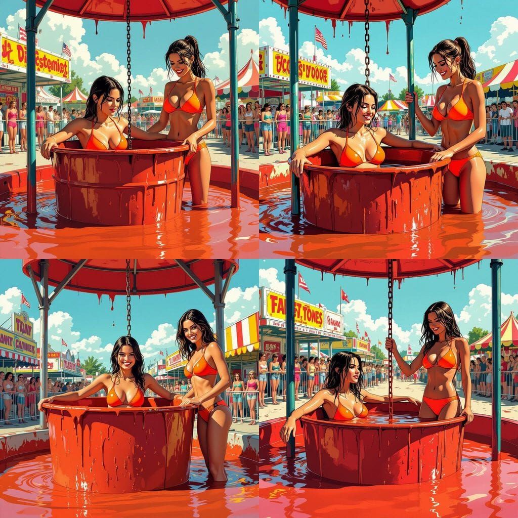 Woman Submerged in Dunk Tank at Fairground