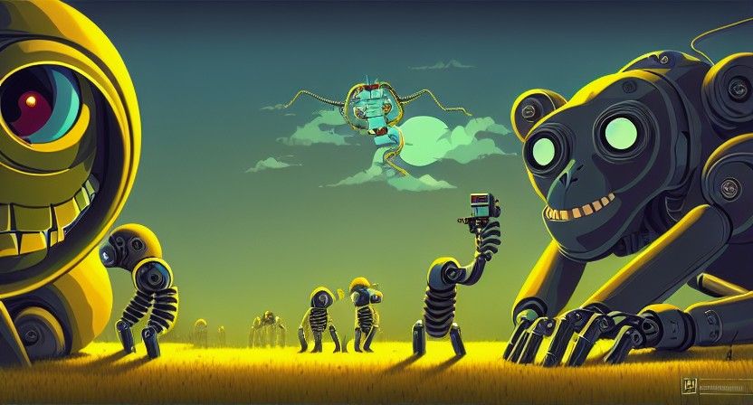 Robotic Monkey Warrior: Sci-Fi Horror Art