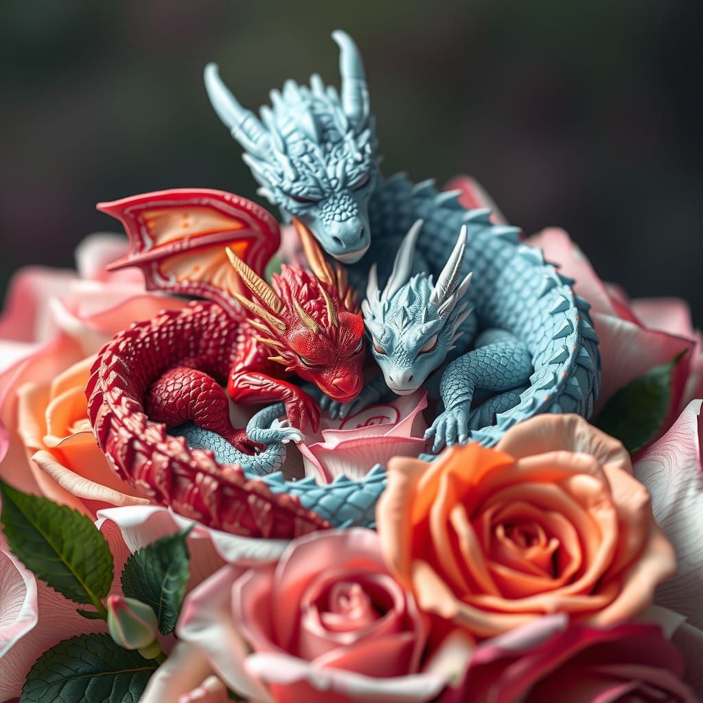 Dragon Lovers in a Bouquet of Roses