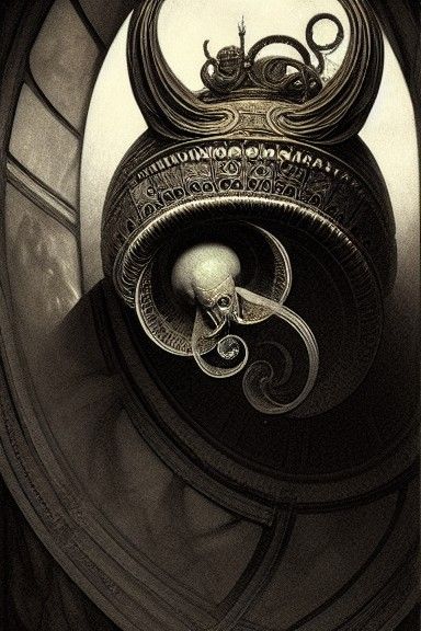 Nautilus Shell Mask Portrait in Art Nouveau Style