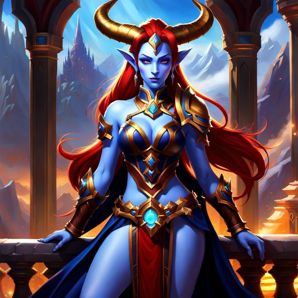 Draenei Paladin with Red Hair in Scarlet Art Style