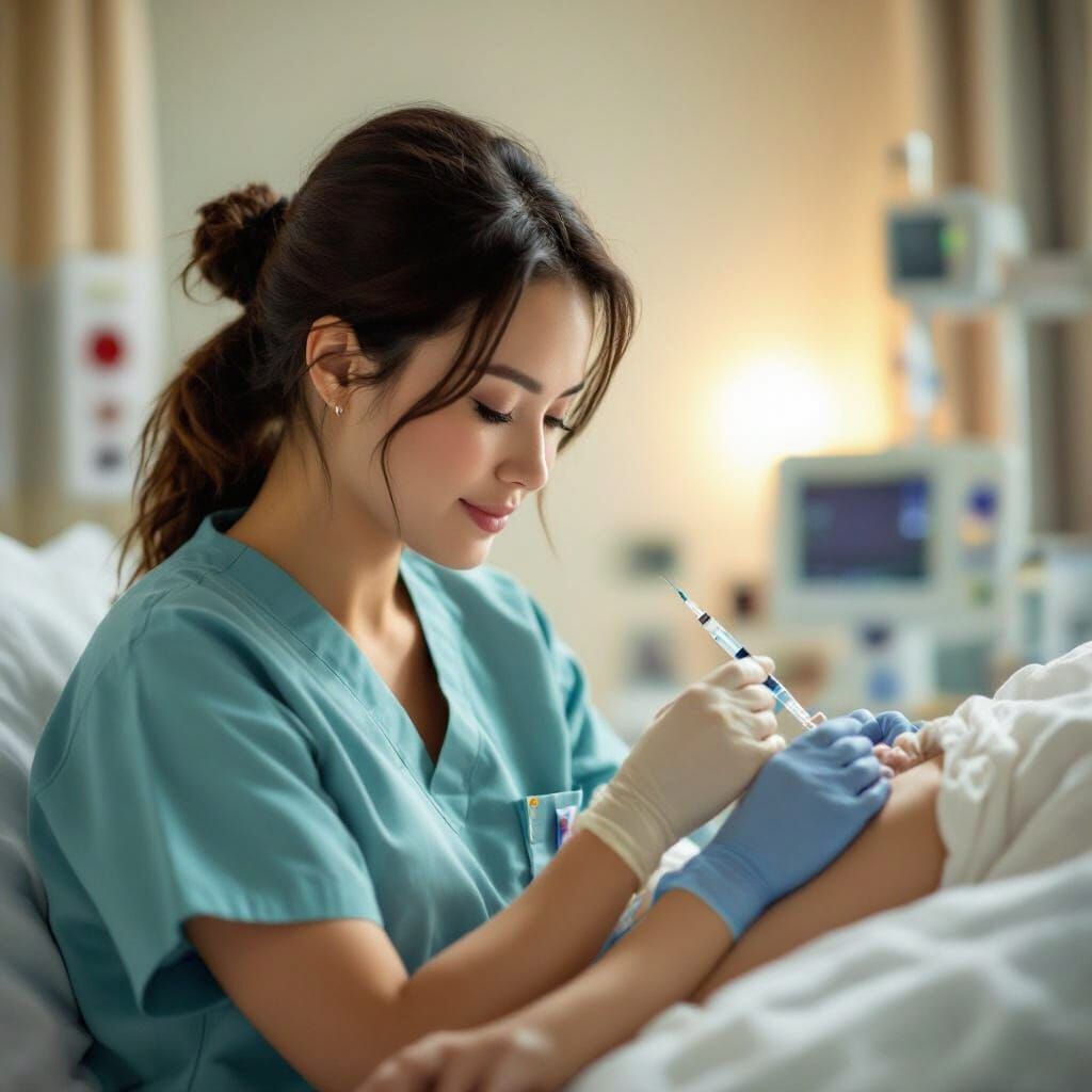 Nurse Administers Chemotherapy in Gentle Hospital Scene