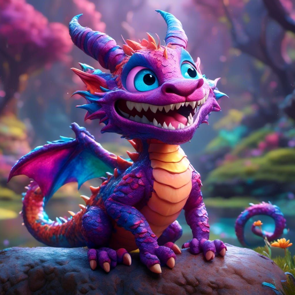 Happy Iridescent Dragon Cheshire Cat in 3D