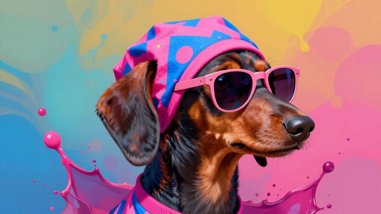 Hyperrealistic Dachshund with Punk Hair and Sunglasses