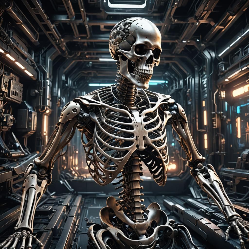 Mechanical Skeleton in Sci-Fi Cinematic Style