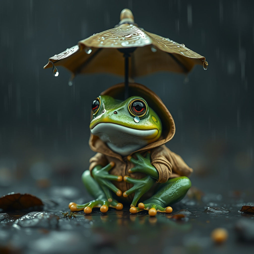 Sad Frog in Raincoat: A Matte Painting
