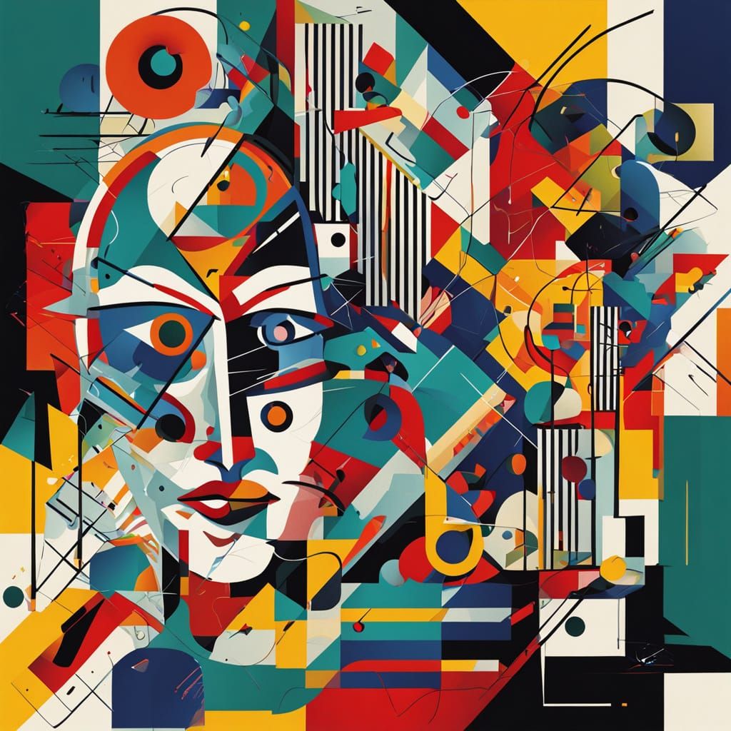 Abstract Geometric Face in Cubist Style