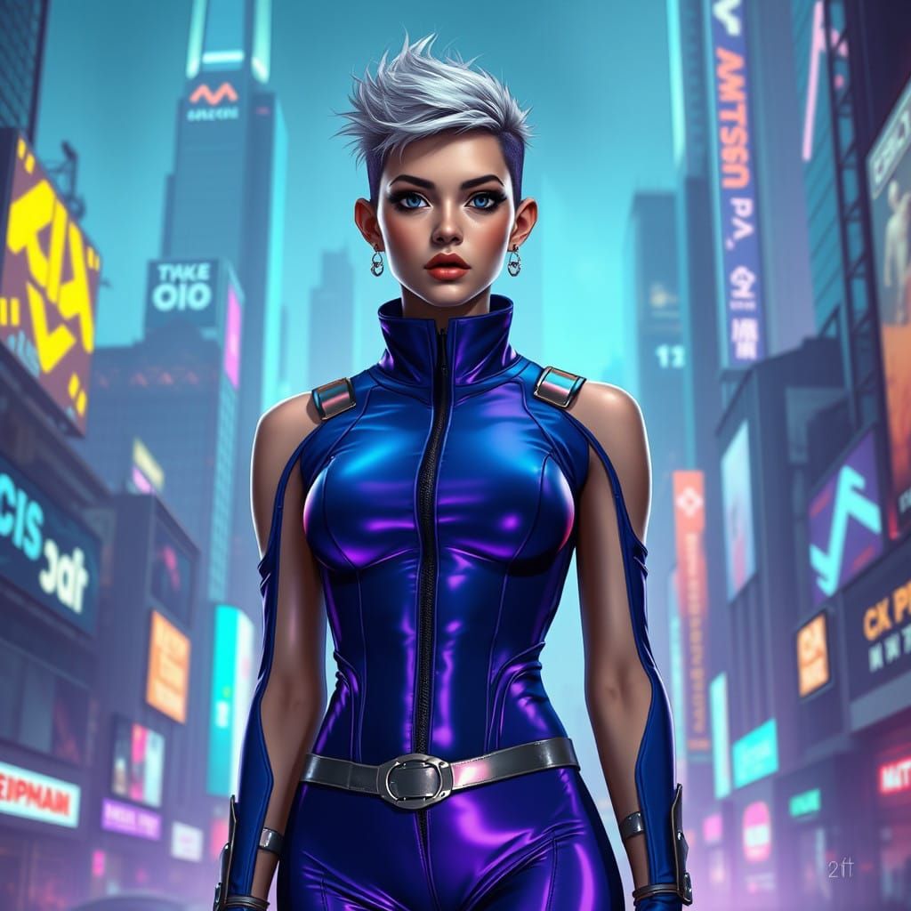 Cyberpunk Nonbinary Hero in Muted Neon