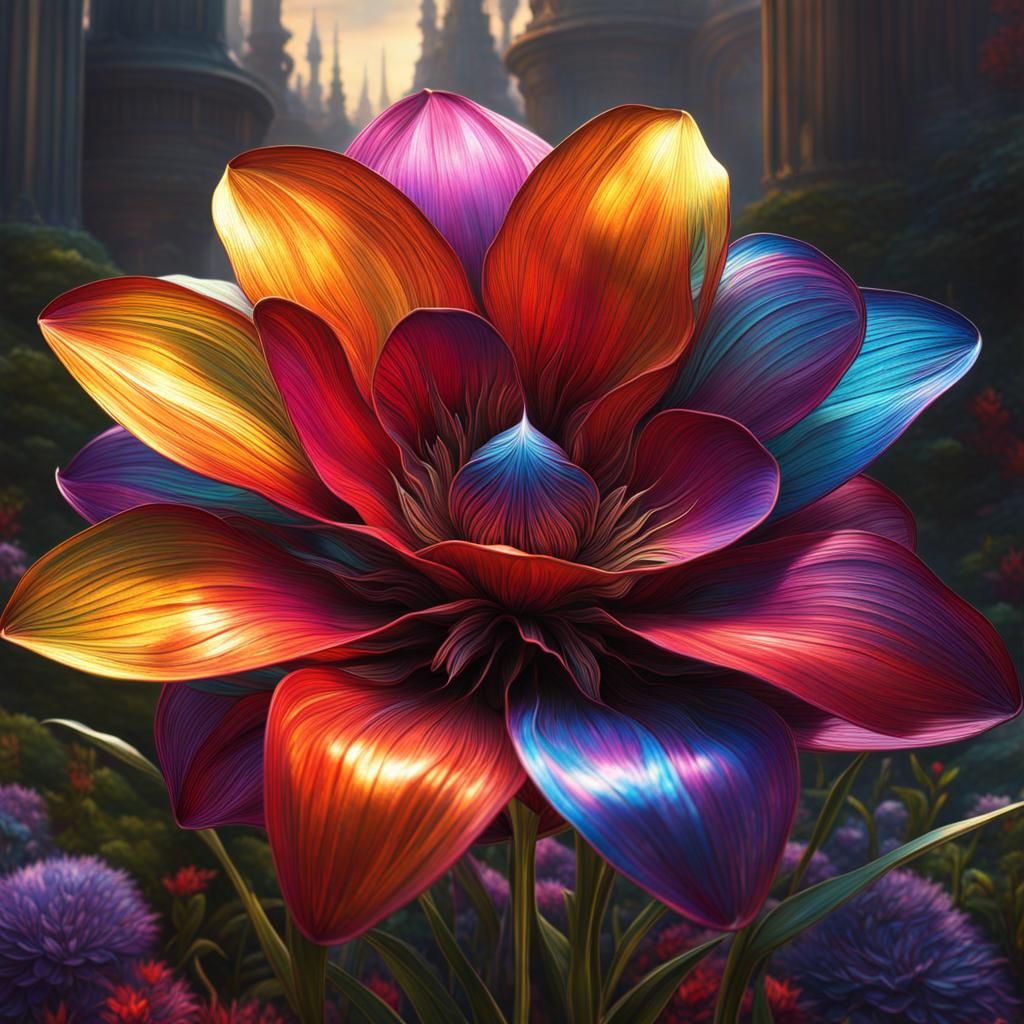 Metal Flower in Moebius Watercolor Style