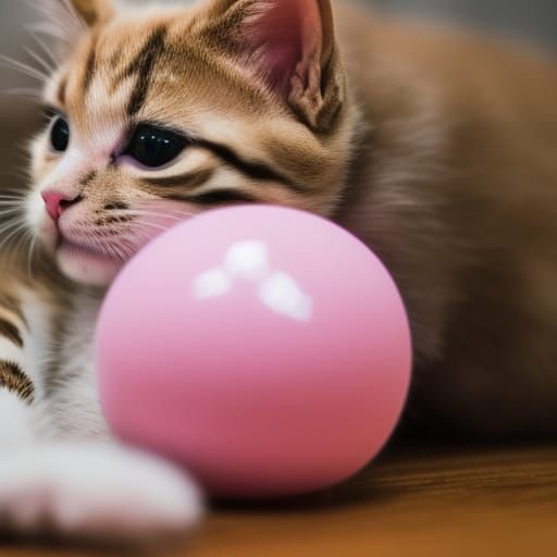 Kitten Guarding Pink Yarn Ball: Professional Photography