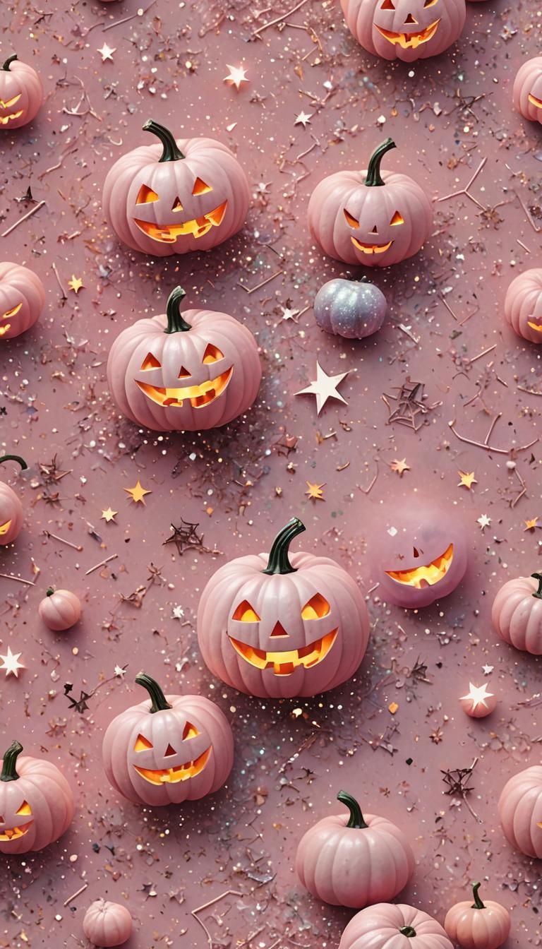 Pastel Pink Halloween Pumpkins with Holographic Glow