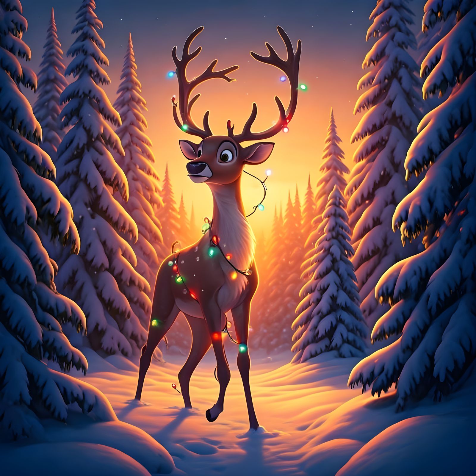 Whimsical Winter Wonderland with Mischievous Reindeer