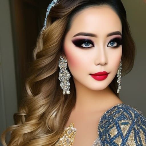 Cyberpunk Supermodel in Mucha-Inspired Floral Wedding Dress