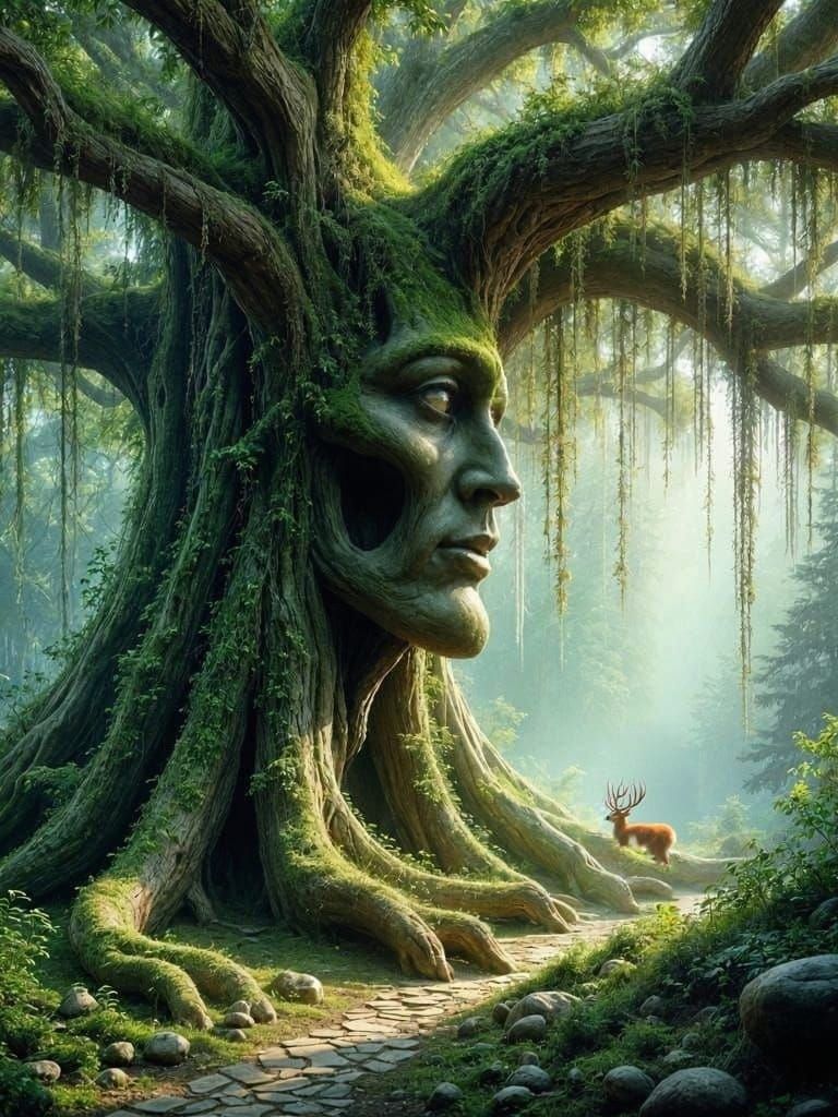 Ancient Tree Guardian in Mystical Forest