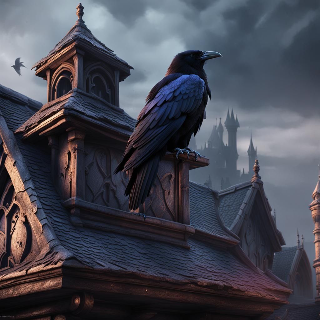 Raven on Gothic House: Detailed Matte Painting