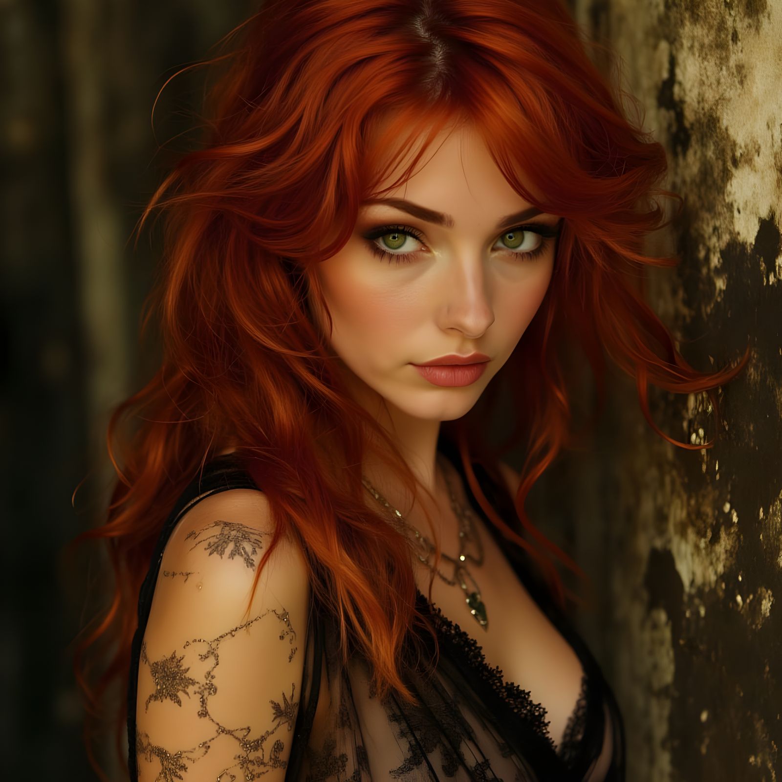 Exotic  red headed woman with green eyes