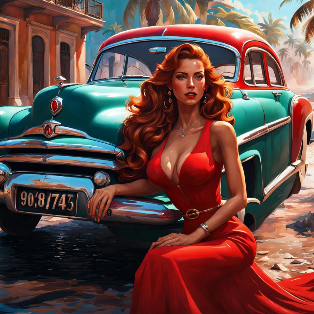 Stunning Cuban Beauty in 1950s Havana, Splash Art