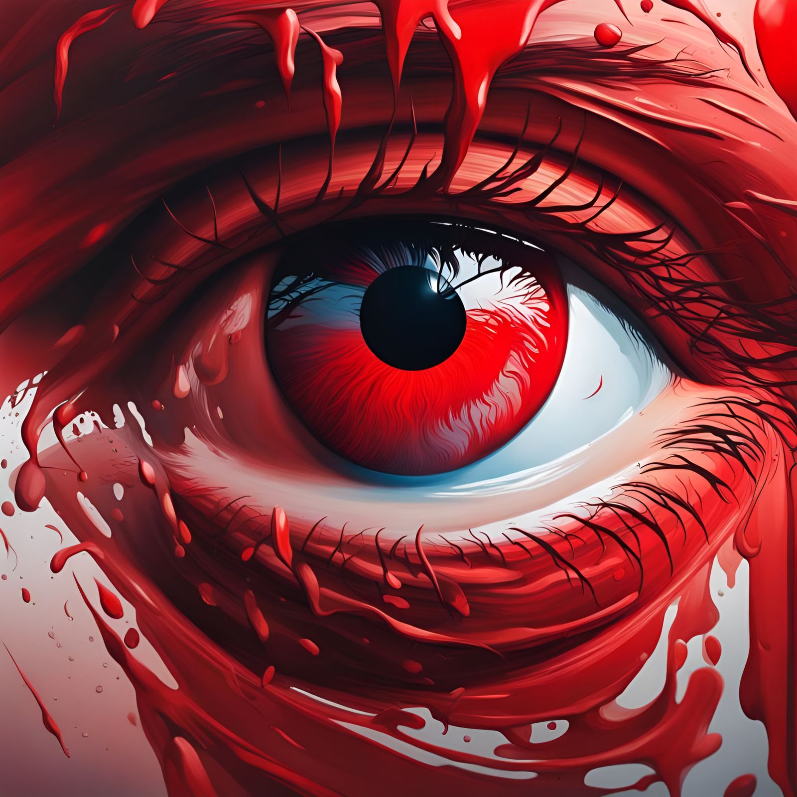 Hyperrealistic Abstract Red Eye Splash Art