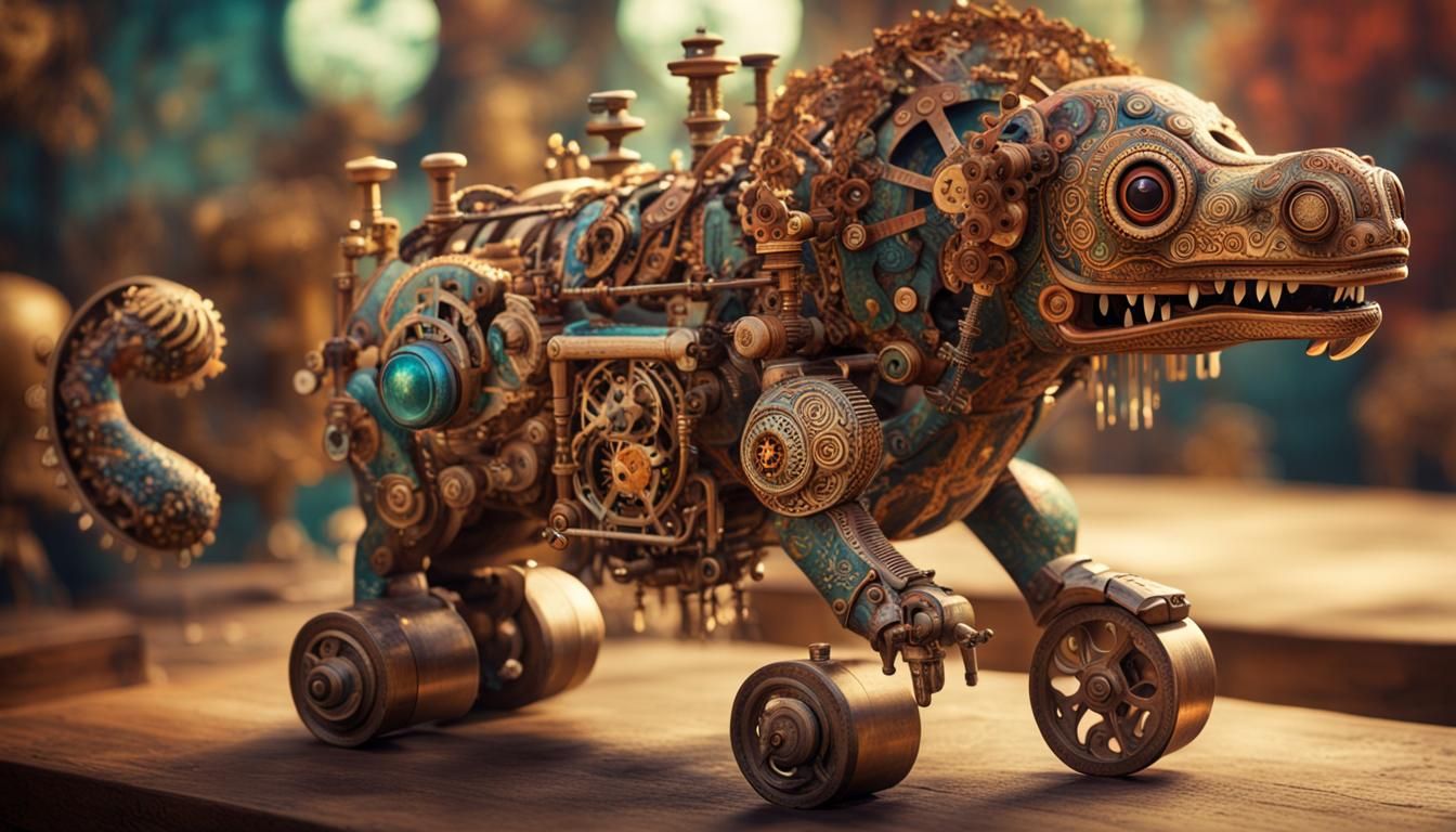 Steampunk Mexican Alebrijes with Clockwork Mechanisms