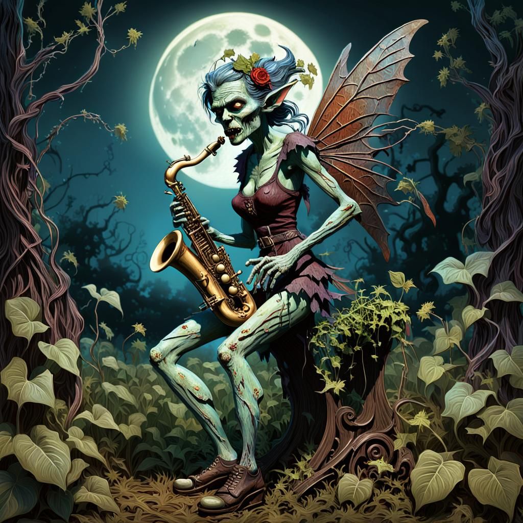 Creepy Elf Fairy Zombie Rocker in Impasto Style