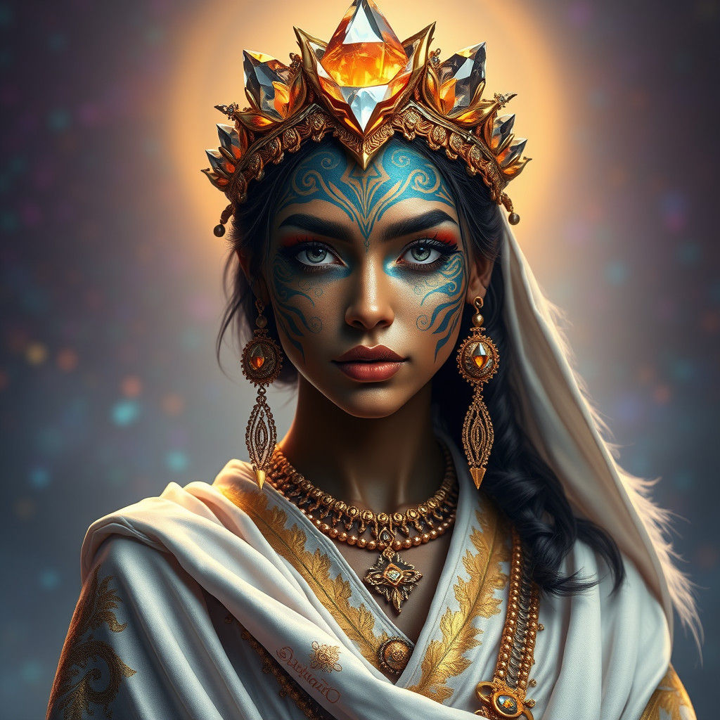 Regal Lemurian Shamaness in Dreamlike Matte Painting Style