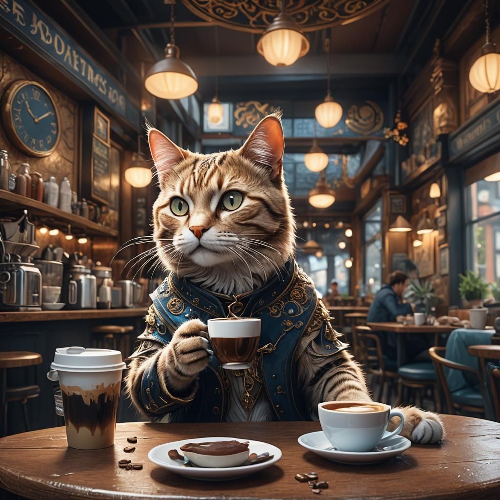 Cat at Cafe: Detailed Matte Painting