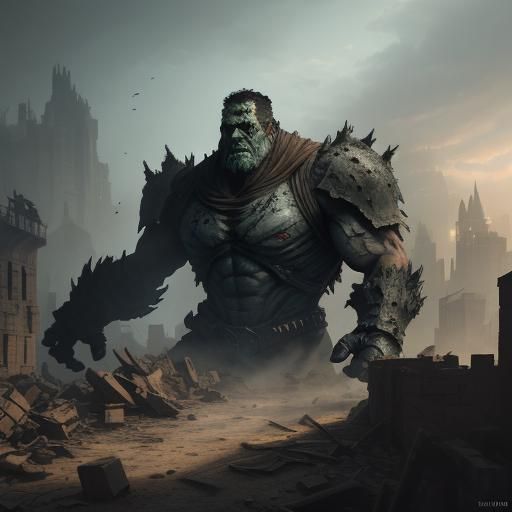 Cinder Block Creature in Dark Fantasy Art Style