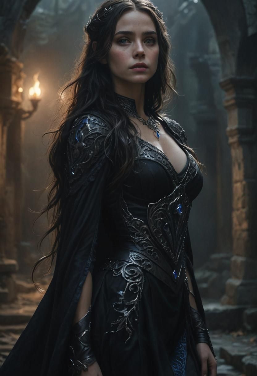 Mysterious Lady in Black: Photorealistic Portrait