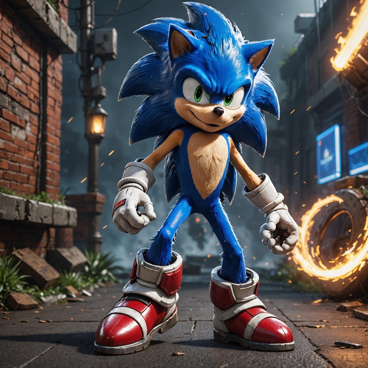 Gothic Sonic Concept Art in Cyberpunk Style