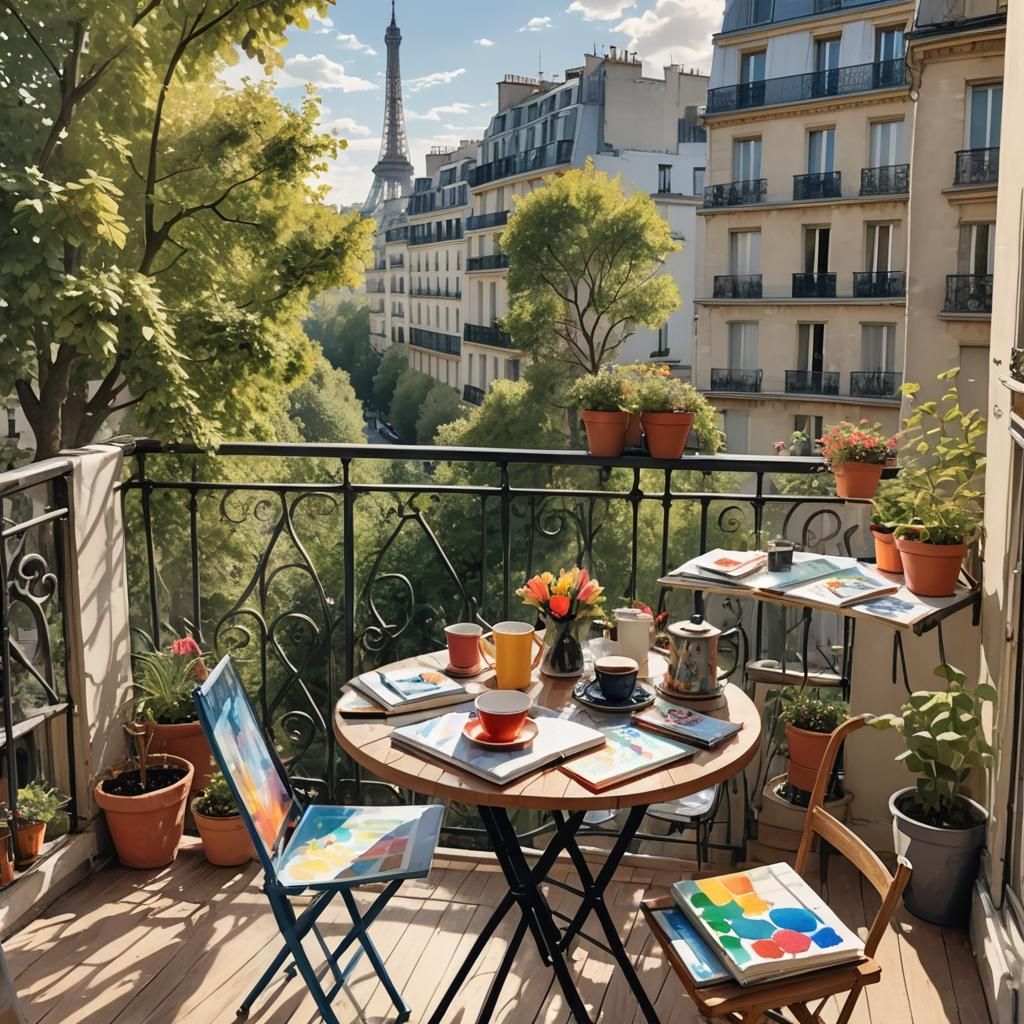 Parisian Balcony with Eiffel Tower View in Photorealistic St...