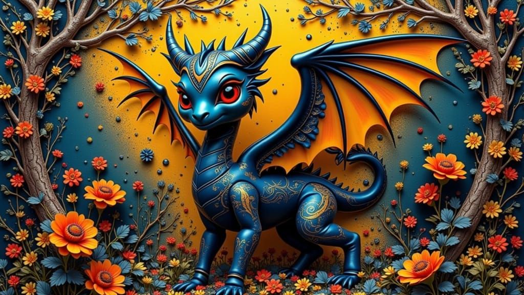 Ethereal Baroque Fantasy Dragon Amidst a Dreamlike Textile F...